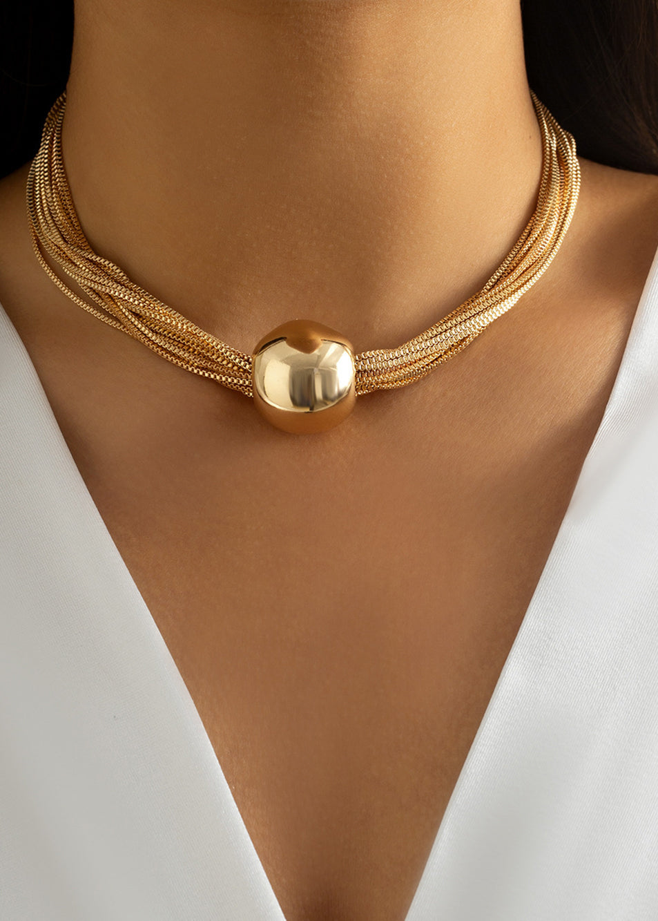 Punkstijl meerlaagse ketting met kogelketting
