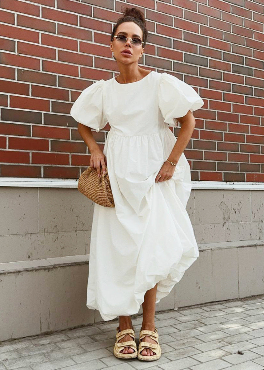 Robe Maxi à Manches Bouffantes – Volume Sans Effort
