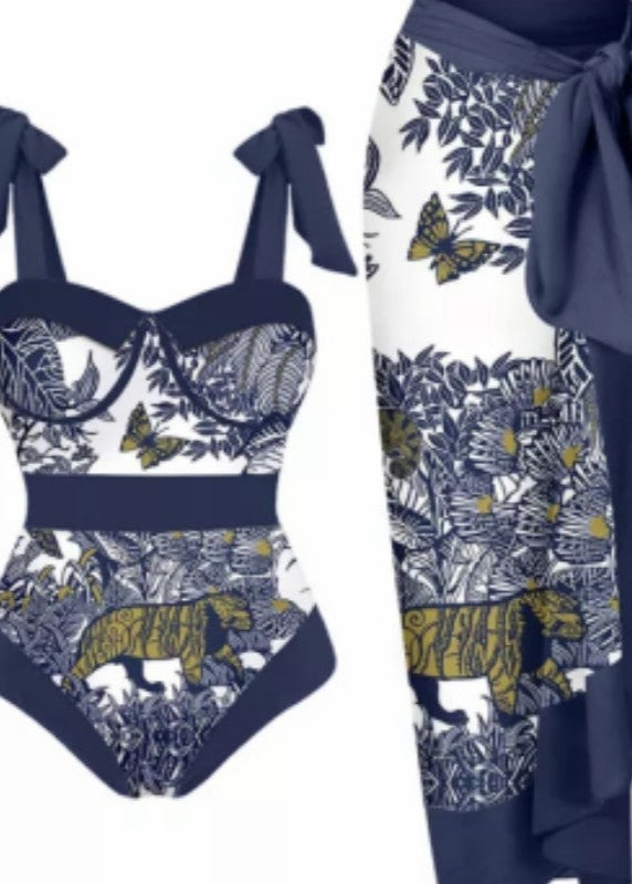 Wild Elegance Bedrukt Eendelig Badpak & Wikkelrok Set