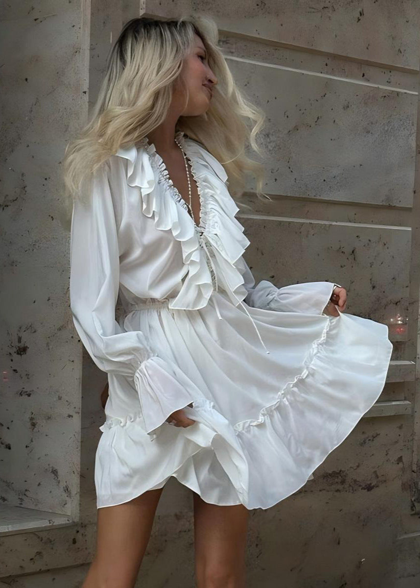 Ruffled Long-Sleeve Mini Dress – Romantic Boho Charm