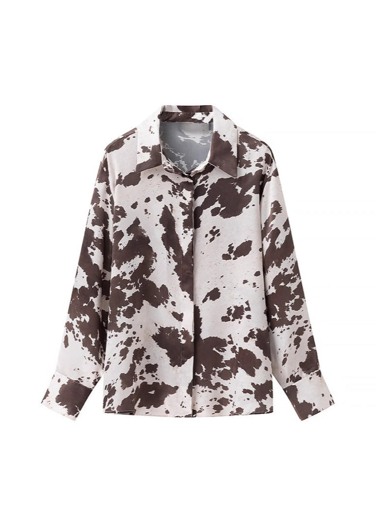 Wild Mesa - Chemise à boutons imprimé vache satinée
