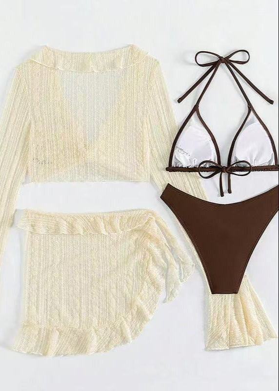 Ensemble Sheer Cover-Up & Bikini – Tenue de plage 4 pièces