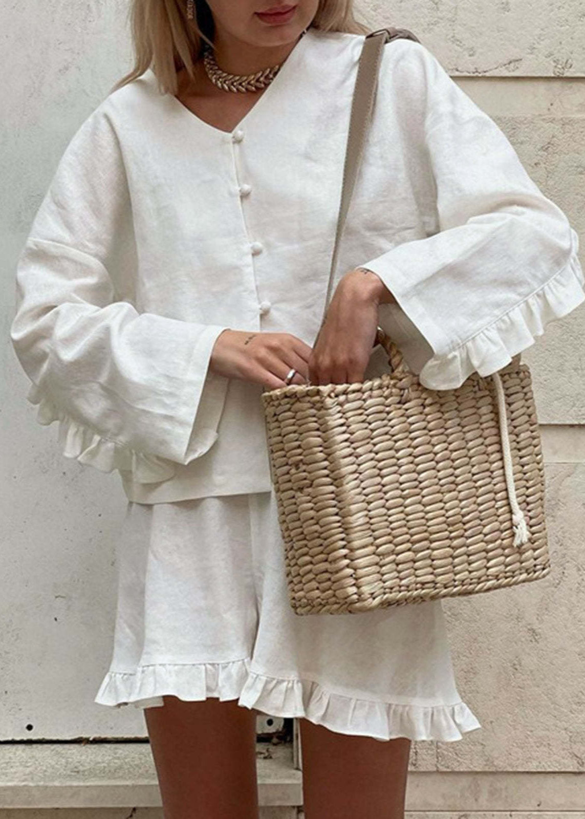 Linen Grace - Ensemble en coton-lin à volants en deux pièces
