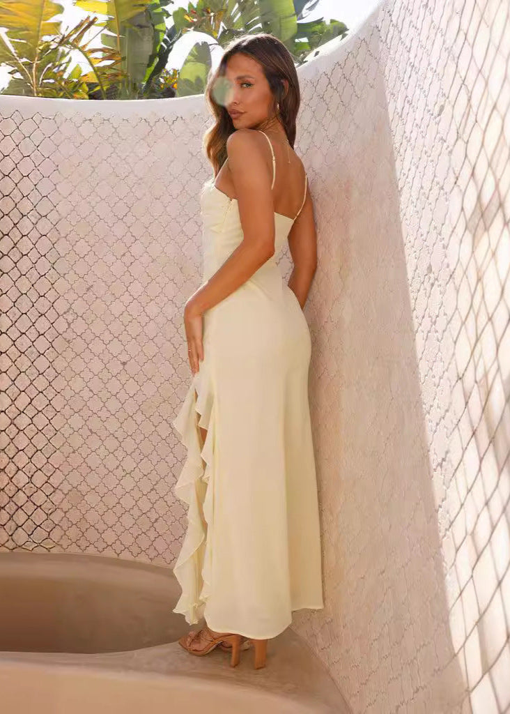Seraphina - Rüschenspalte Maxikleid
