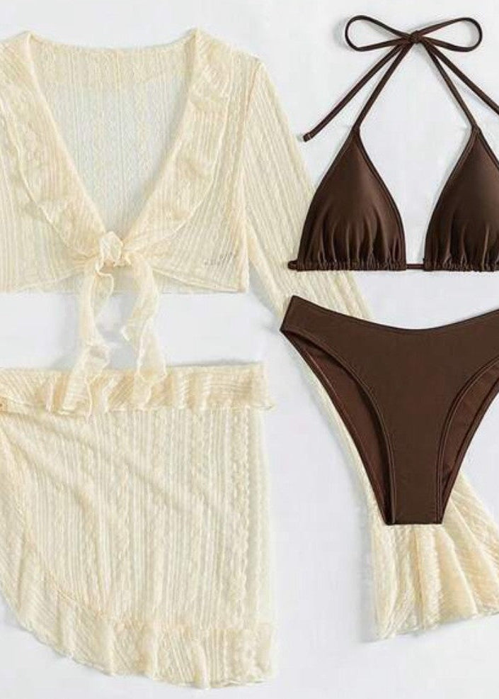 Ensemble Sheer Cover-Up & Bikini – Tenue de plage 4 pièces