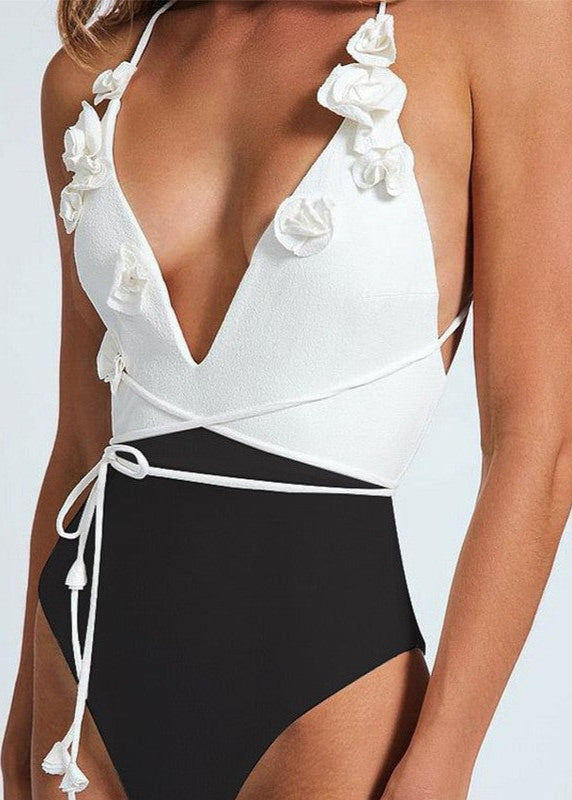 Palma Fleur - Maillot de bain une pièce avec détail floral 3D et ceinture à nouer