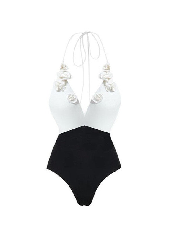 Palma Fleur - Maillot de bain une pièce avec détail floral 3D et ceinture à nouer
