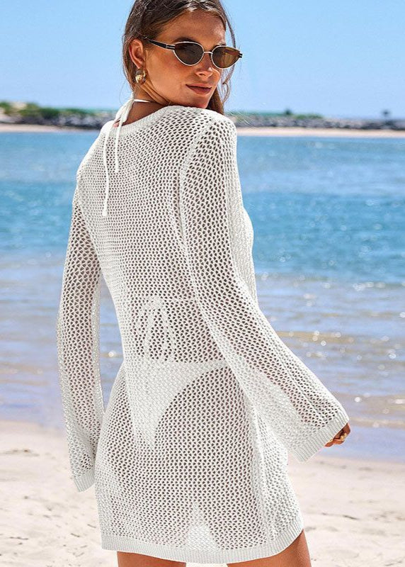Vestido de Playa de Malla Tejida Solea – Cubierta de Manga Larga con Detalle de Anillo