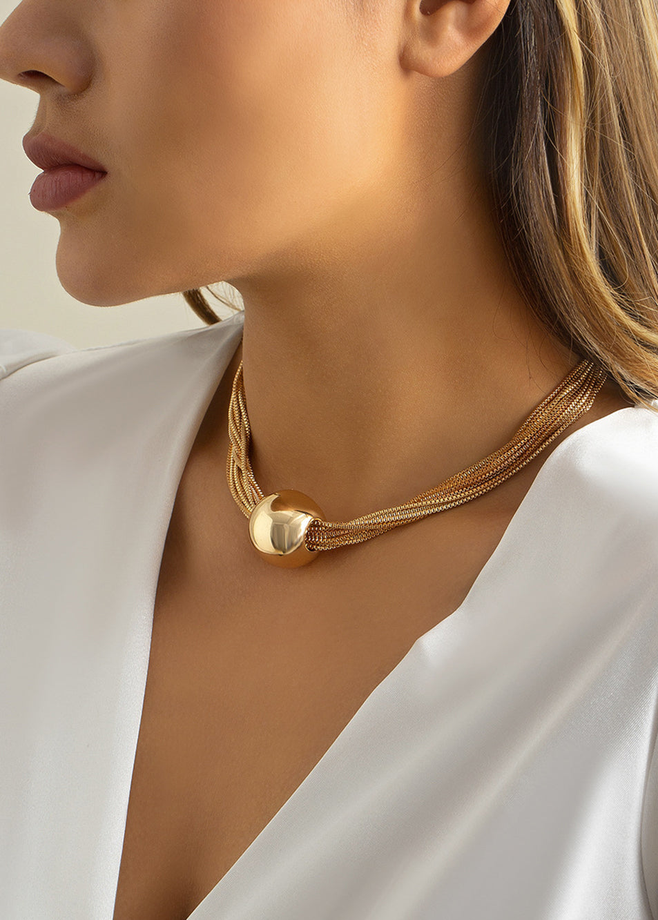 Punkstijl meerlaagse ketting met kogelketting
