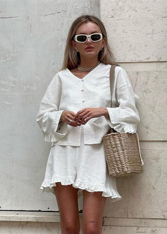 Linen Grace - Ensemble en coton-lin à volants en deux pièces