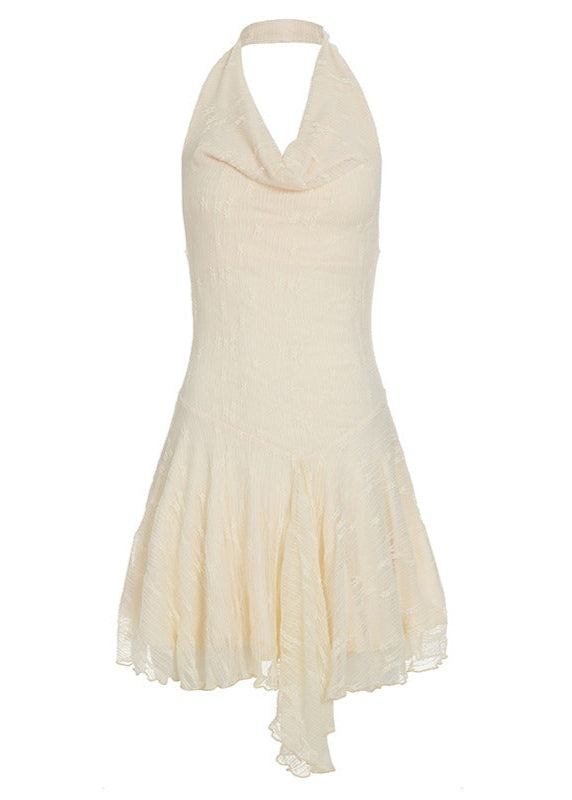 Marina - Robe Mini Drapée à Col Halter Texturée