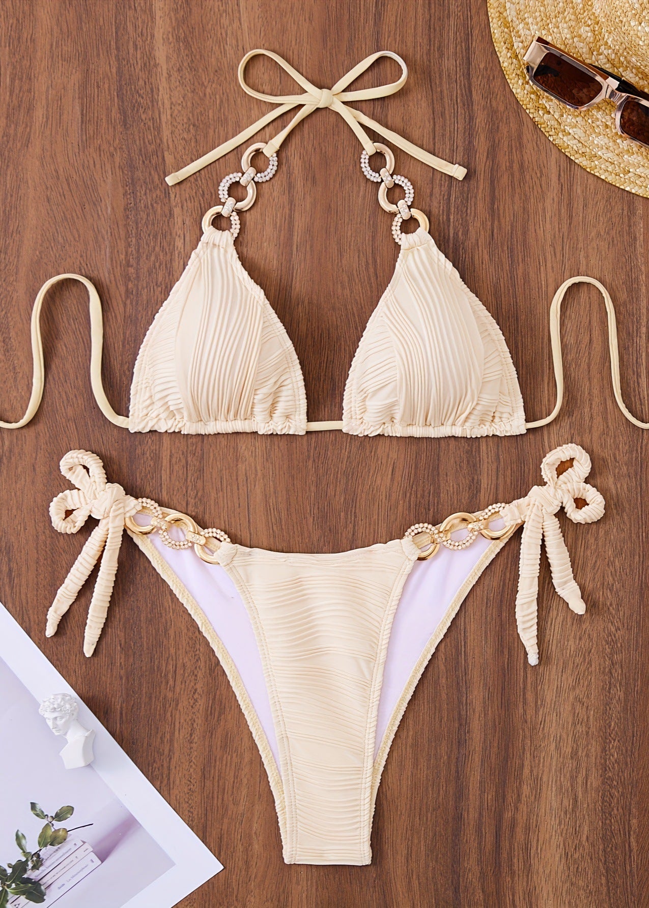 Serena - Maillot de bain une pièce avec tissu plissé et détails en chaîne
