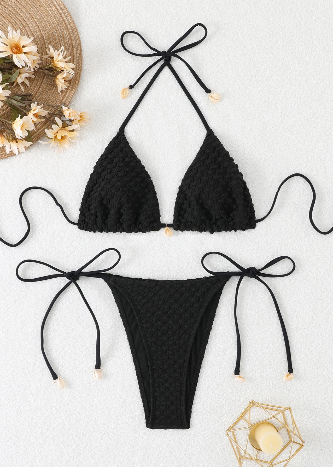 Ensemble Bikini Triangle Orné de Coquillages TextuRed