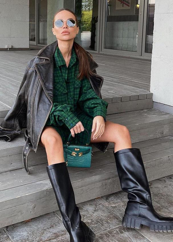 Chemise à carreaux verts rétro surdimensionnée – Chic sans effort