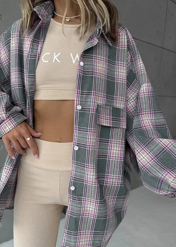 Chemise à carreaux en coton doux pour femmes – Décontractée et colorée