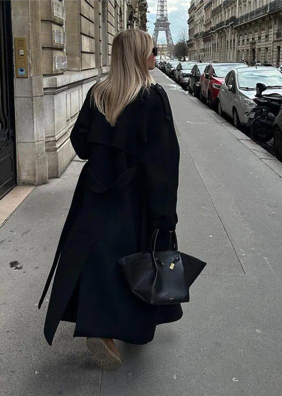 Dames Klassieke Zwarte Lapen Trenchcoat