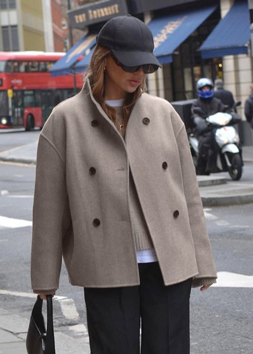 Abrigo de Lana Doble Botonadura Luxe en Taupe