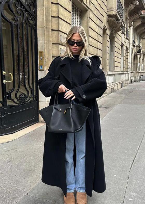 Dames Klassieke Zwarte Lapen Trenchcoat