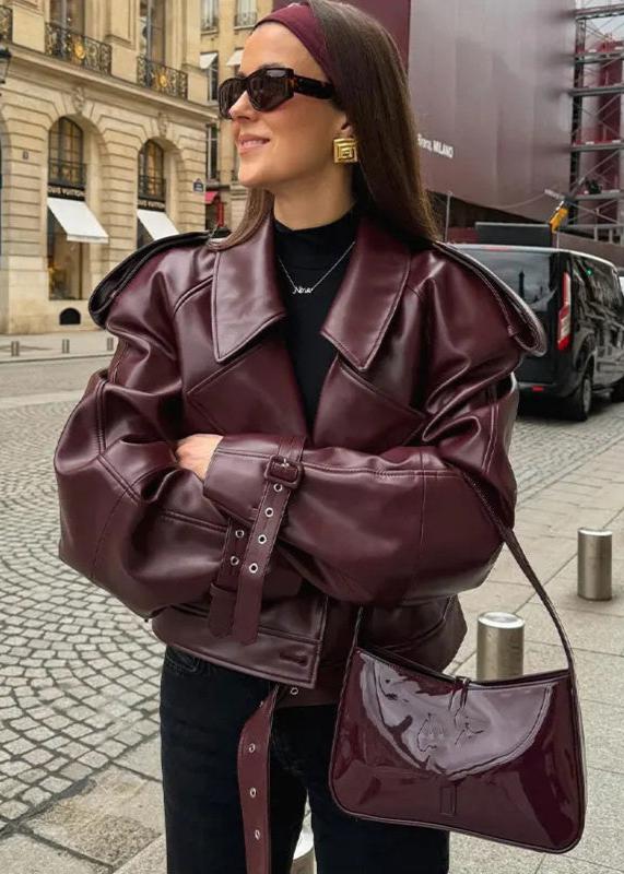 Chaqueta de cuero sintético con solapa sobredimensionada
