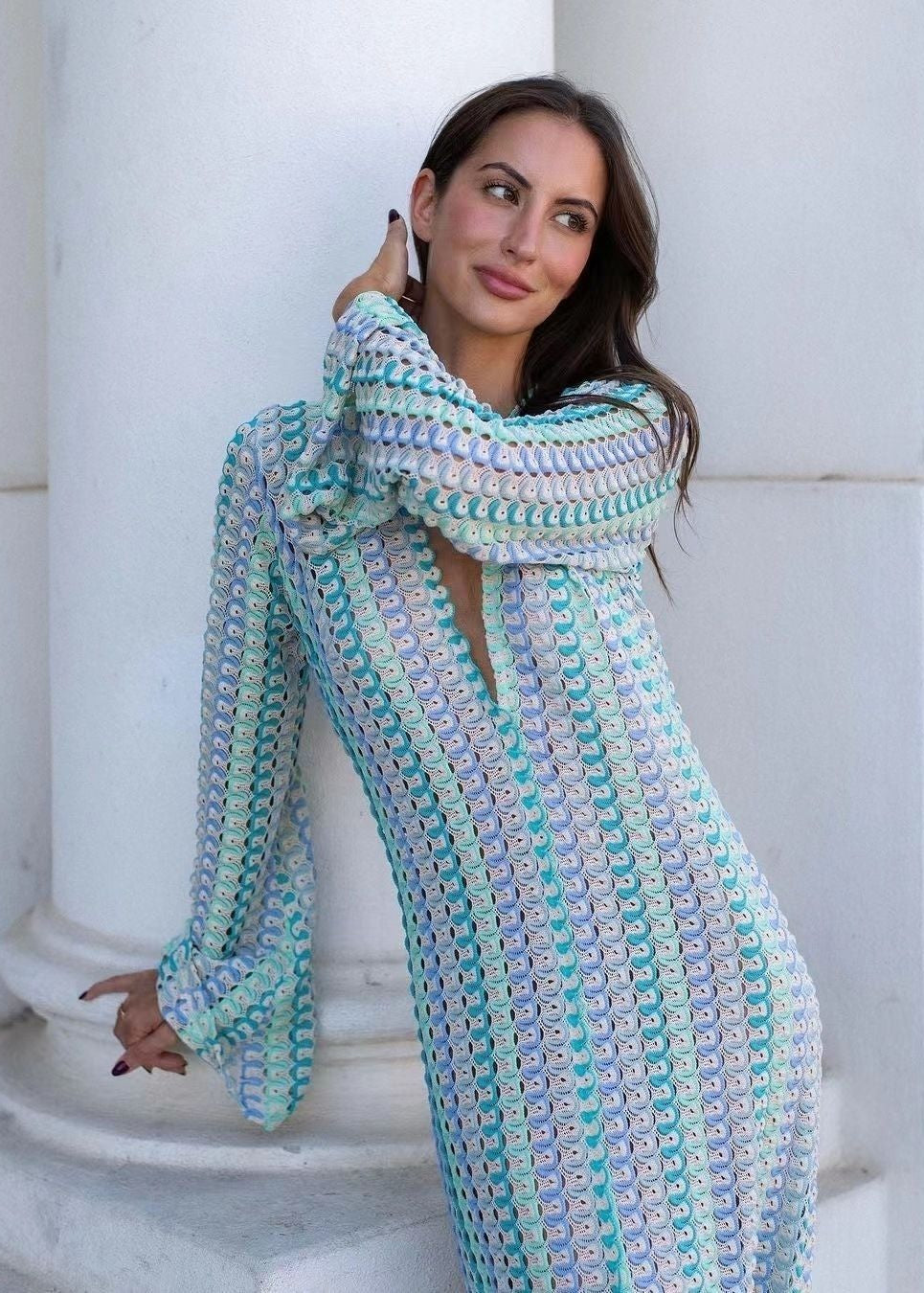 Sunweave Luxe - Crochet Deep V Maxi Beach Dress