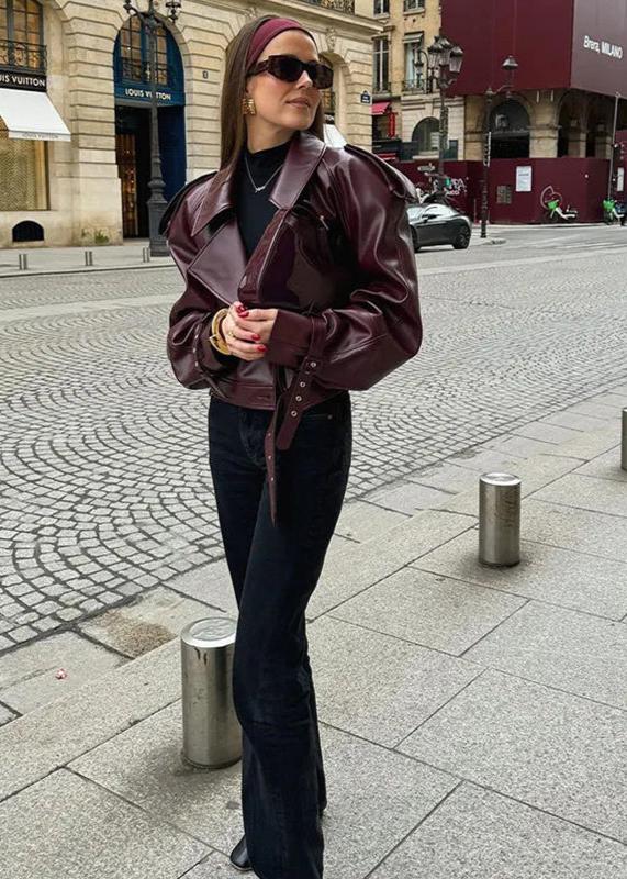 Chaqueta de cuero sintético con solapa sobredimensionada