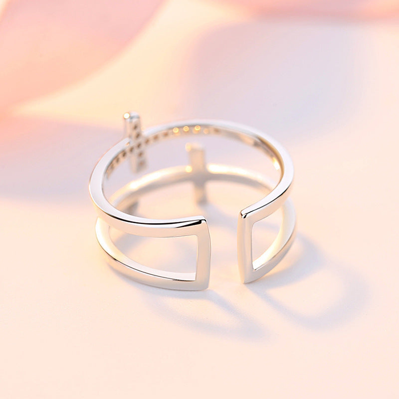 Dual Cross Zircon Ring - Minimalistische Koperen Band