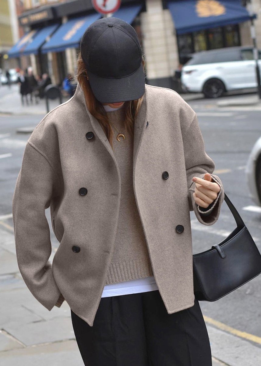 Abrigo de Lana Doble Botonadura Luxe en Taupe