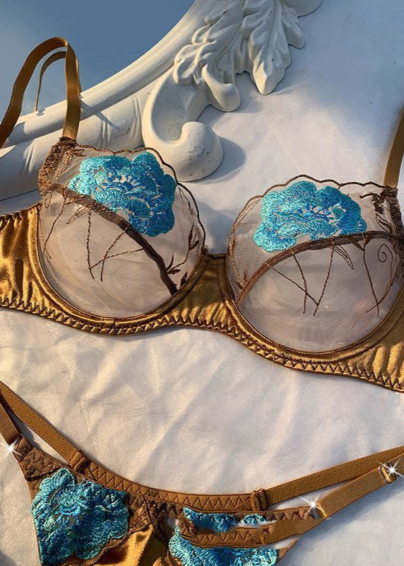 Golden Bloom - Satin Embroidered Lingerie Set