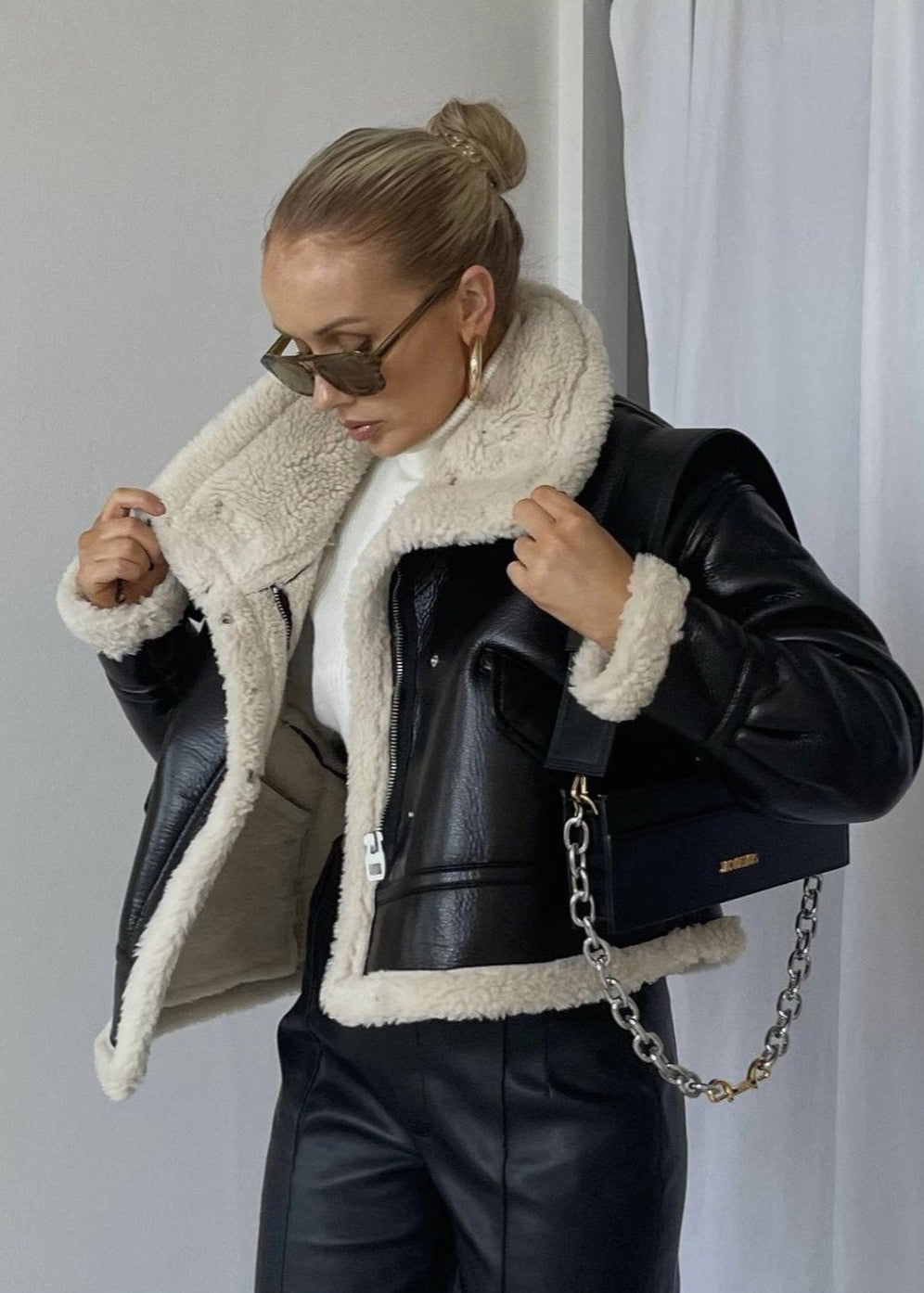 Veste en simili cuir doublée en shearling - Style audacieux rencontre confort douillet