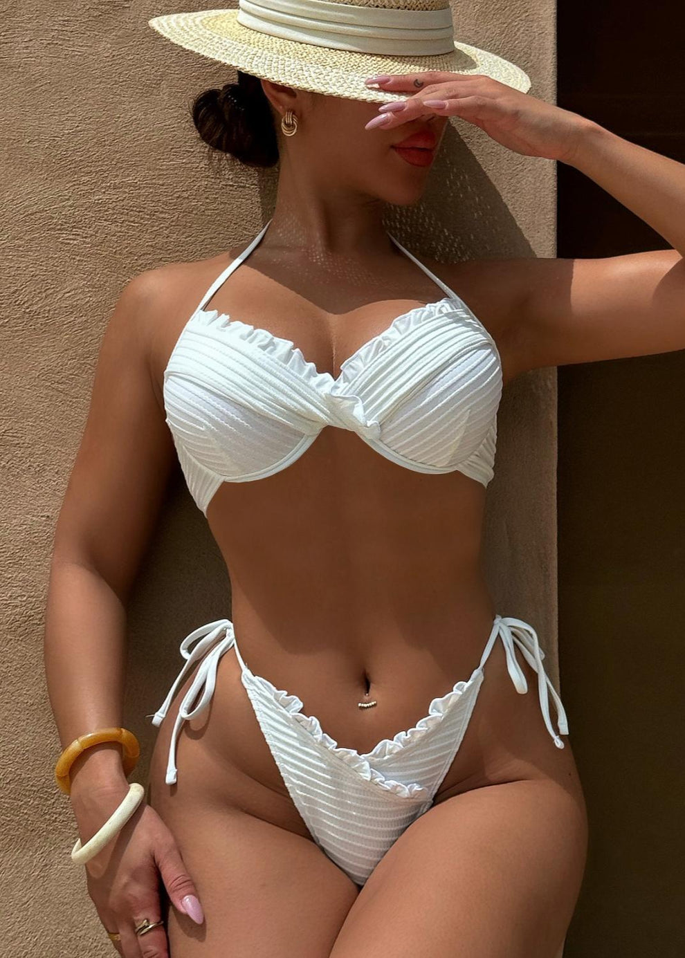 Ivory Ruffle Trim Bikini Set