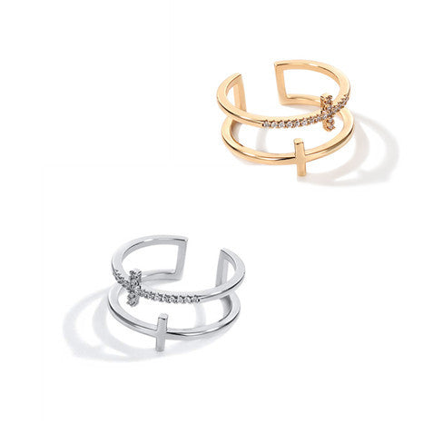 Dual Cross Zircon Ring - Minimalistische Koperen Band