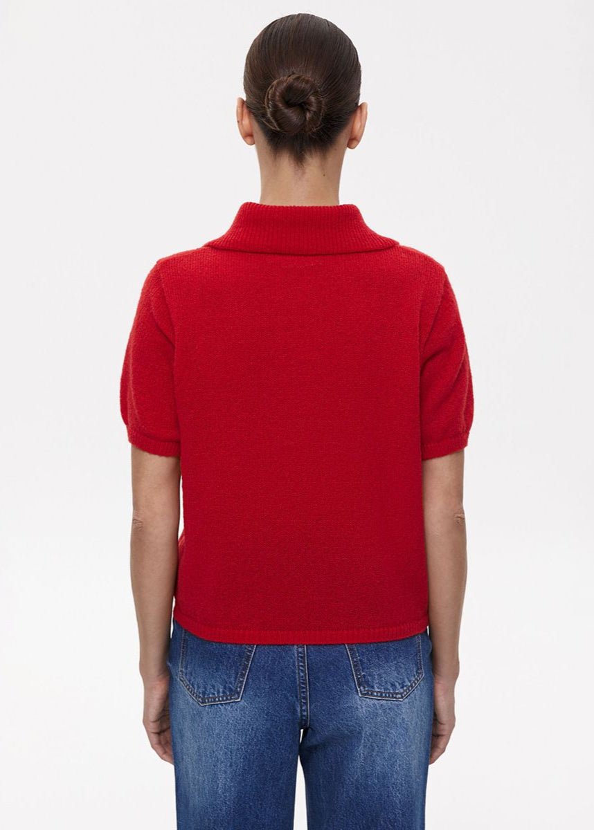 Camisa Polo de Punto Riviera – Top de Botones de Manga Corta en Rojo Intenso