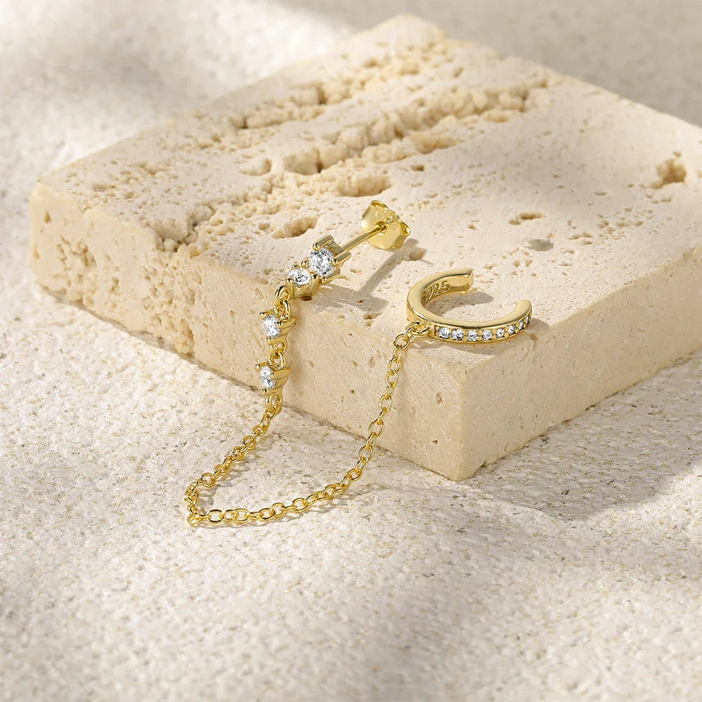 Delicate Gouden Ketting Cuff Oorbellen