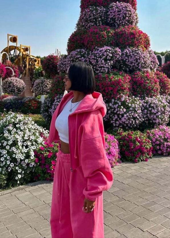 Zariah - Cropped Zip Hoodie and Wide Leg Pants Set