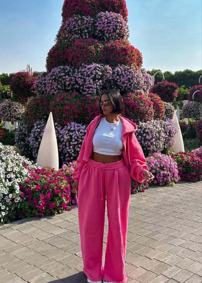 Zariah - Cropped Zip Hoodie and Wide Leg Pants Set