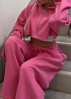 Zariah - Cropped Zip Hoodie and Wide Leg Pants Set