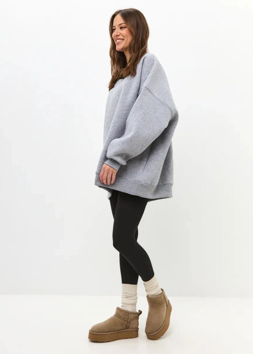 White Oversized Crewneck Sweatshirt – Women’s Longline Fleece Pullover