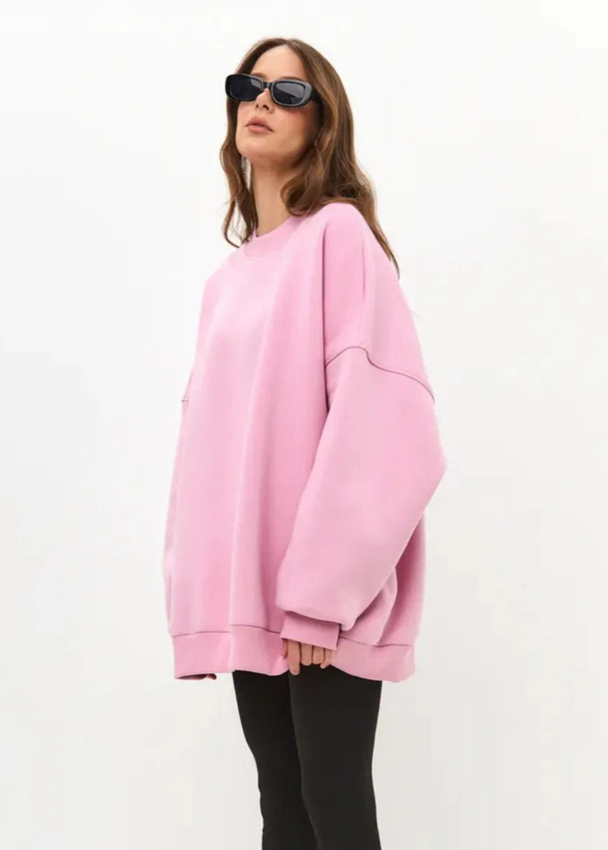 Oversized Pink Cotton Sweatshirt – Relaxed Fit, Long Sleeve Pullover