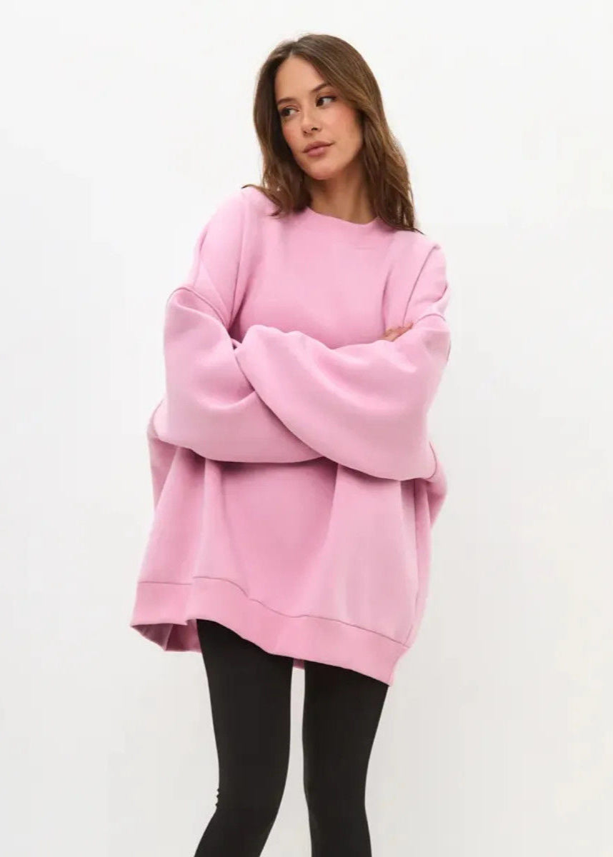 Oversized Pink Cotton Sweatshirt – Relaxed Fit, Long Sleeve Pullover