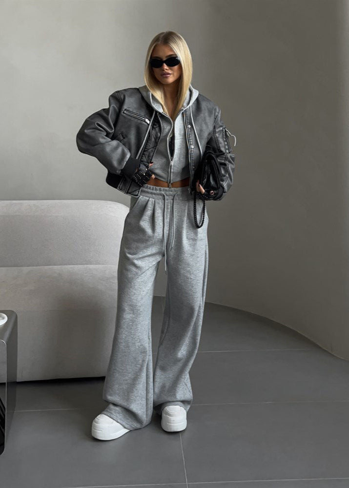 White Cropped Hoodie and Wide-Leg Pants Lounge Set