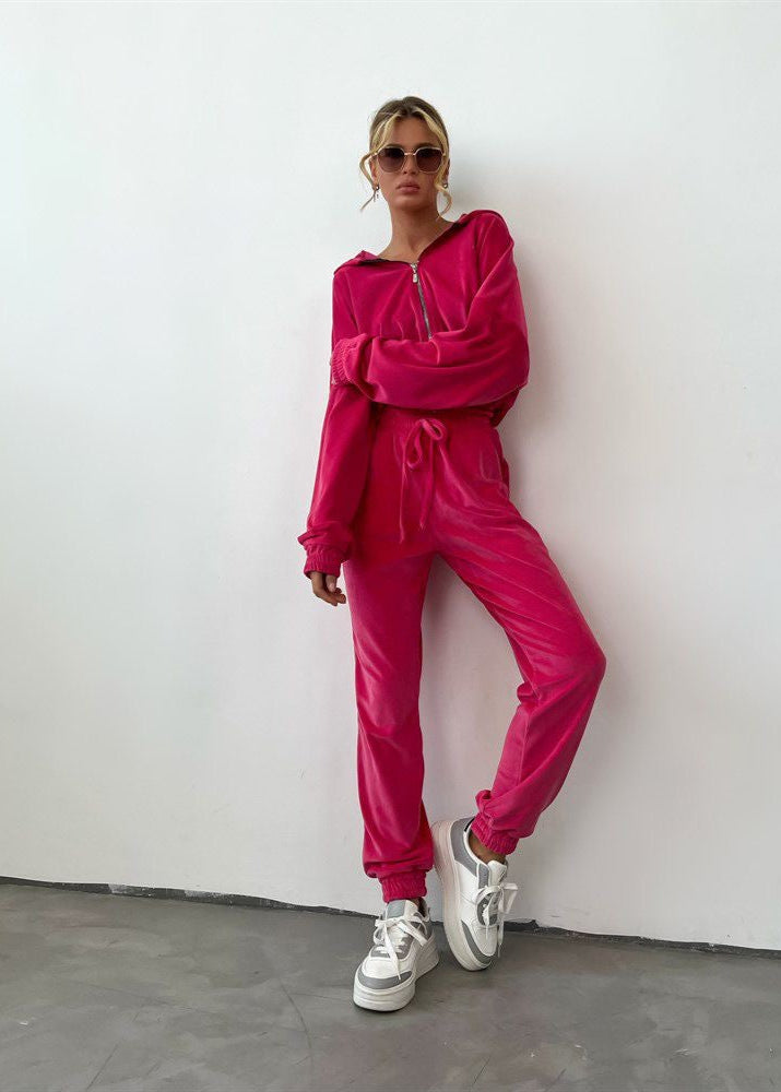 Mint Velour Zip Hoodie and Jogger Set – Relaxed Two-Piece Women’s Outfit