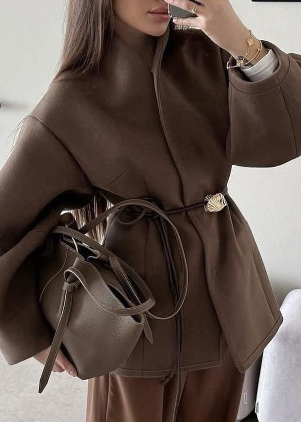 Mocha Whisper - Cropped Wool Blend Coat