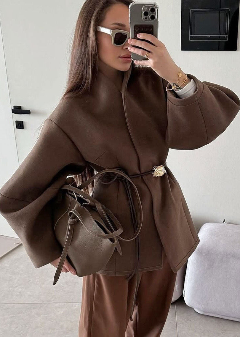 Mocha Whisper - Cropped Wool Blend Coat