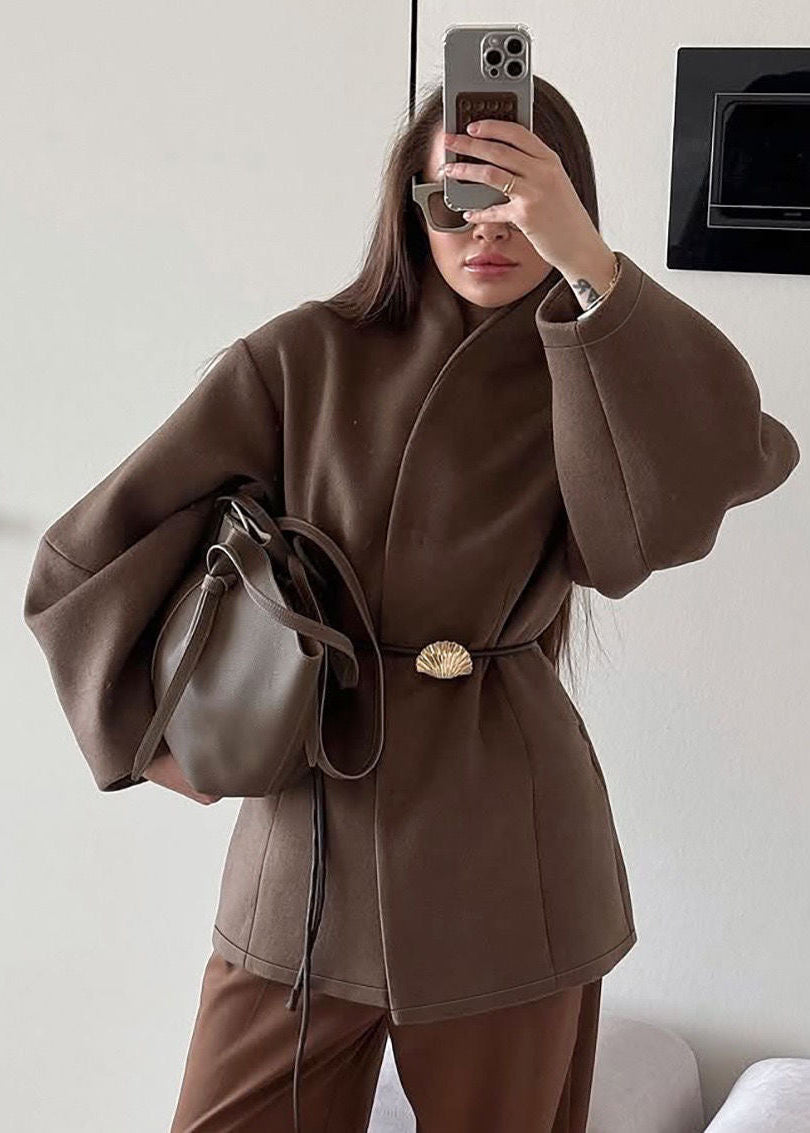 Mocha Whisper - Cropped Wool Blend Coat