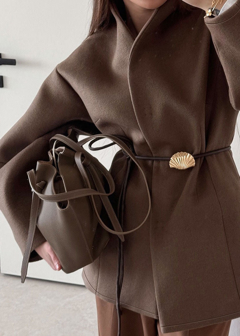 Mocha Whisper - Cropped Wool Blend Coat
