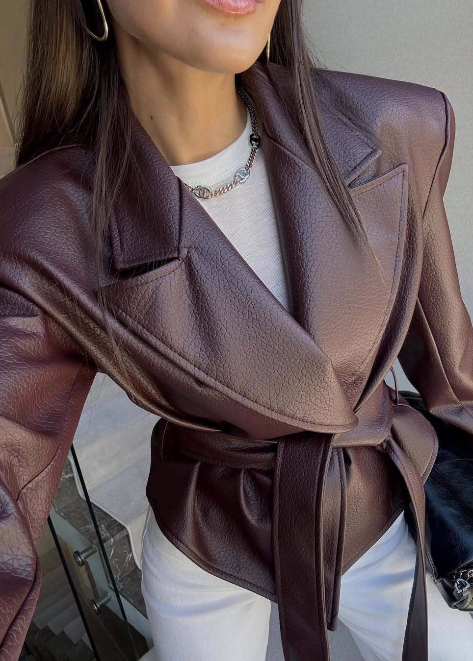 Auburn Grace - Faux Leather Belted Coat Jacket