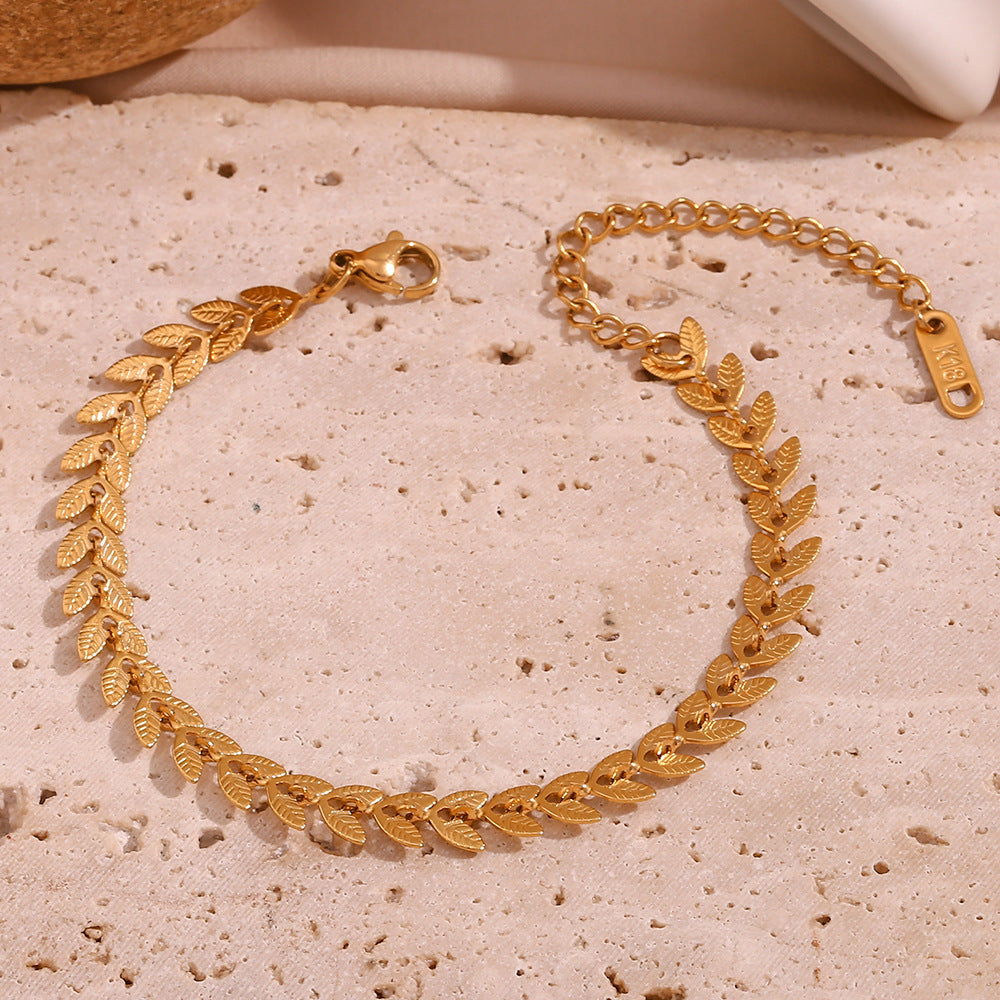 Blad Cascade - Gouden Geplateerde Enkelband