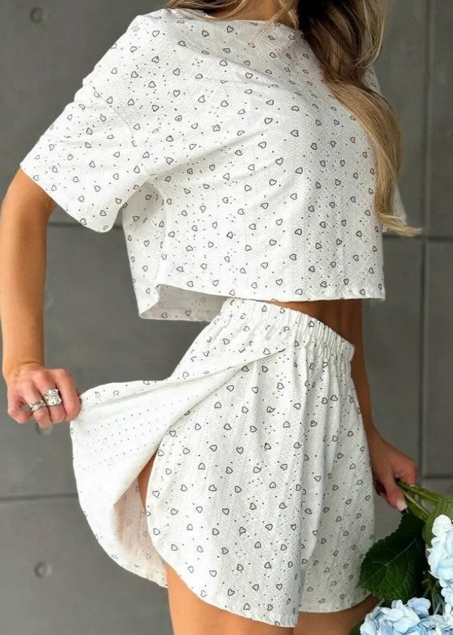 Sweet Tempo - Conjunto de top corto estampado y shorts fluidos