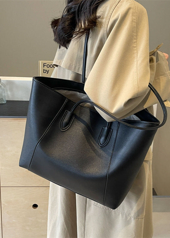 Elara – Two-Tone PU Leather Tote Bag with Long Shoulder Straps