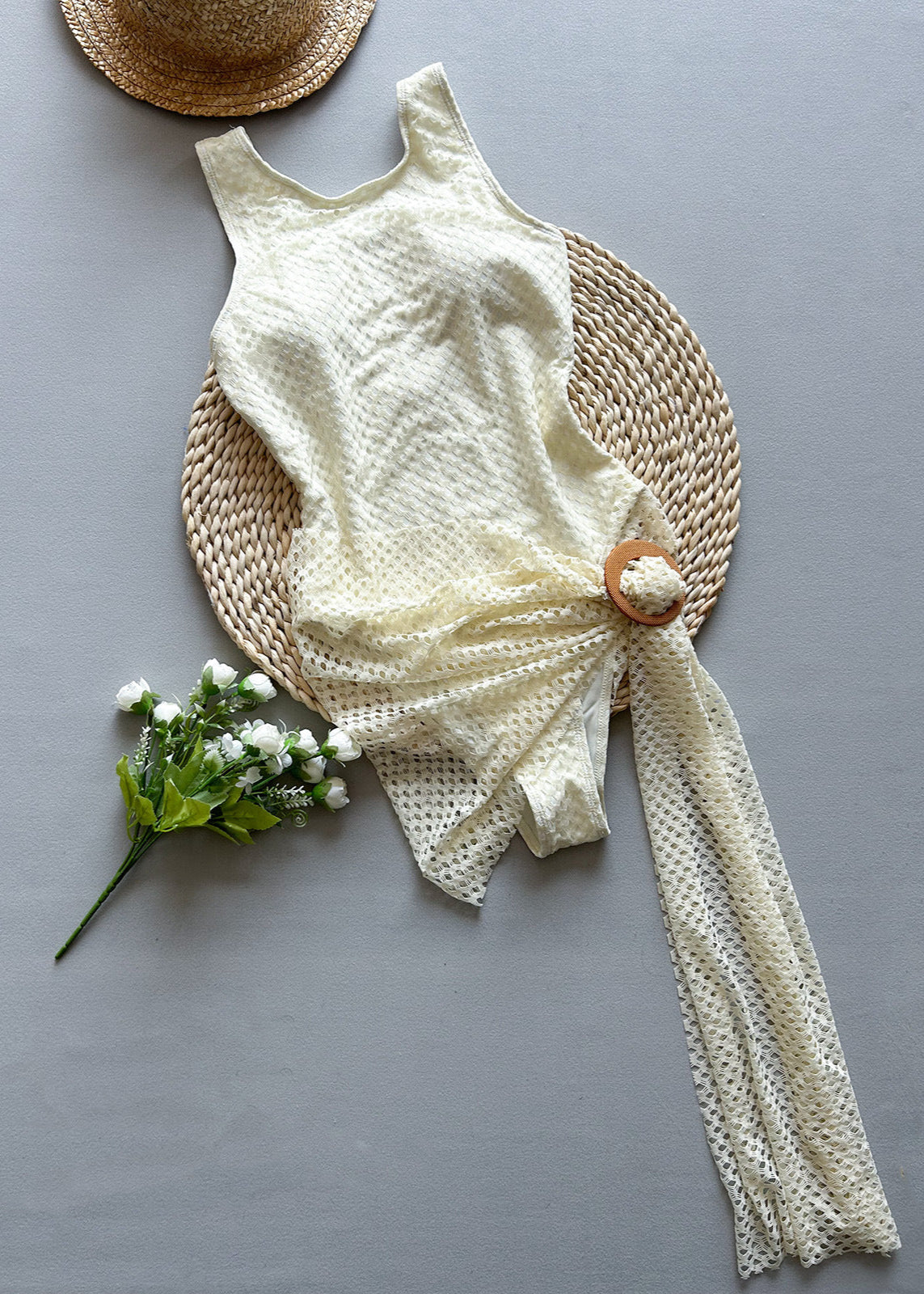 Solea - Conjunto de traje de baño de una pieza con crochet y pareo